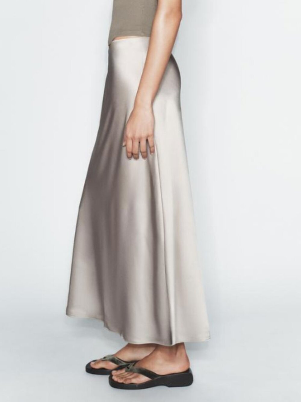 H&M Satin Bias-Cut Maxi Skirt — Champagne